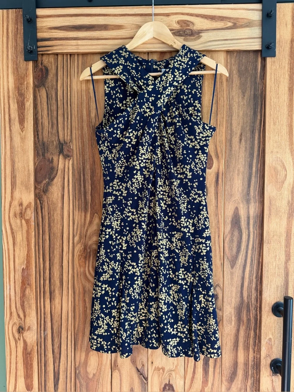 Michael Kors Navy and Gold One-Shoulder Floral Fit-and-Flare Dress